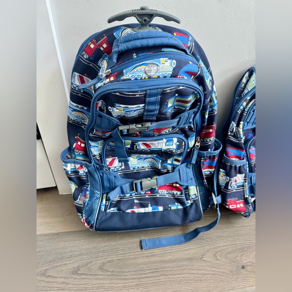 Pottery Barn Kids Mackenzie Rolling Backpack/Luggage Set Train Print - Picture 2 of 11